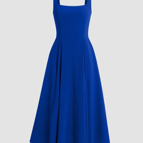 Square Neck Fit & Flare Maxi Dress in Surf