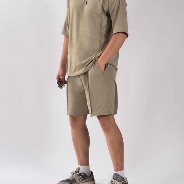 Men Solid Terry Olive Co-Ord Set