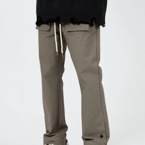 Men Summer Thin Cargo Double Button Grey Pants