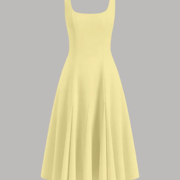 Vanilla Square Neck Sleeveless Fit and Flare Midi Dress