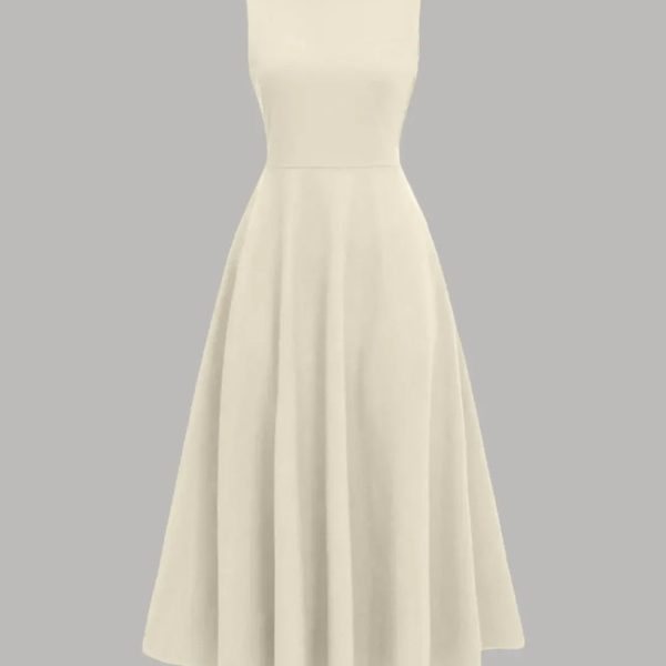 Boat Neck Sleeveless Backless Dress in Beige