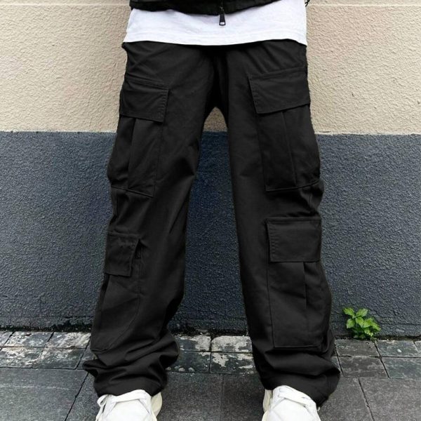 Men Fashion Multi Pocket Casual Breathable Baggy Cargo Pants In Black