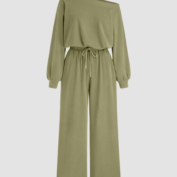 Asymmetrical Neck Drawstring Oversized Jumpsuit in Green