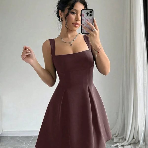 Chocolate Fit and Flare Sleeveless Mini Dress