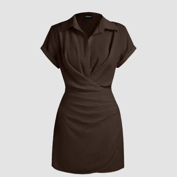 Collar Wrap Buckle Dark Brown Mini Dress