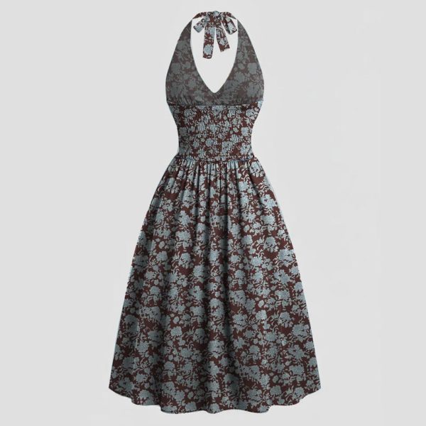 Floral Halter Neck Tie Back Midi Dress