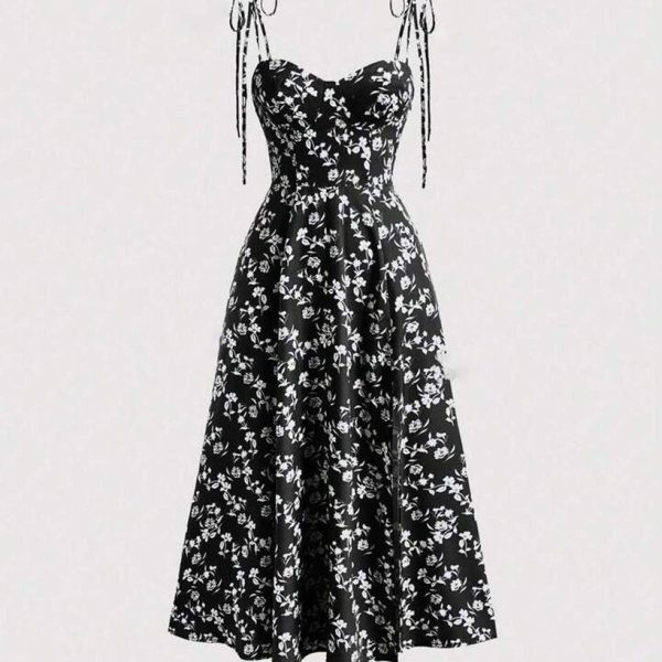 Floral Print Knotted Spaghetti Strap Cami Dress