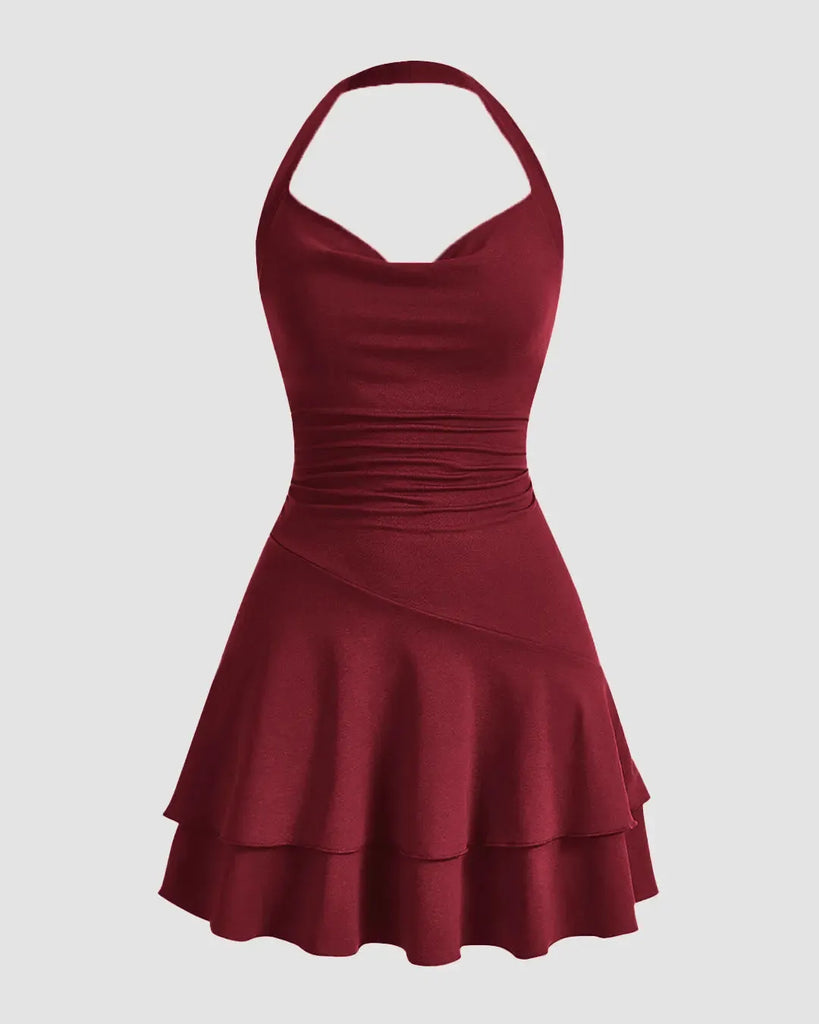 Halter_Neck_Double_Layer_Women_s_Slim_Fit_Mini_Dress_In_Maroon_1024x1024.jpg Halter Neck Double Layer Women's Slim Fit Mini Dress In Maroon - Image 1