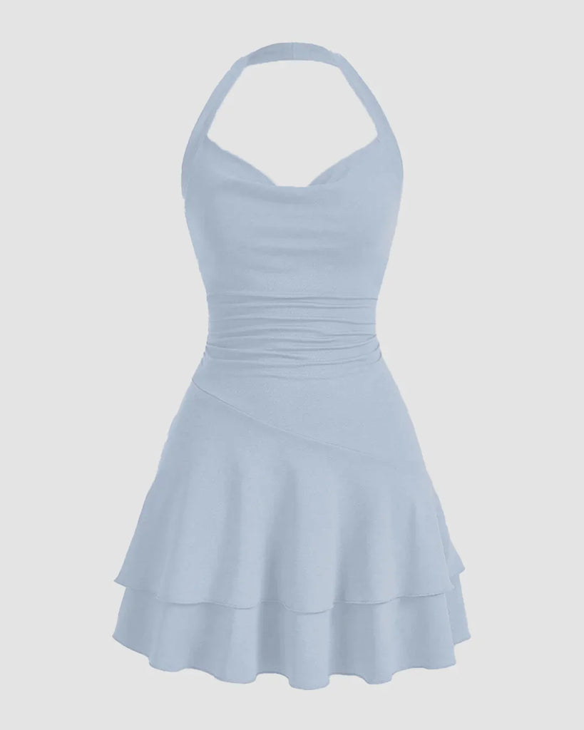 Ice_Blue_Halter_Neck_Ruched_Skater_Dress_1024x1024.jpg Ice Blue Halter Neck Ruched Skater Dress - Image 1