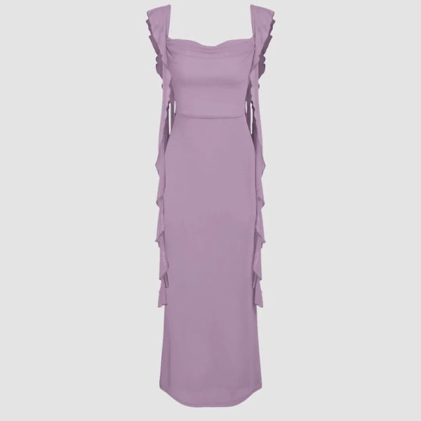 Mesh Ruffle Lilac Maxi Dress