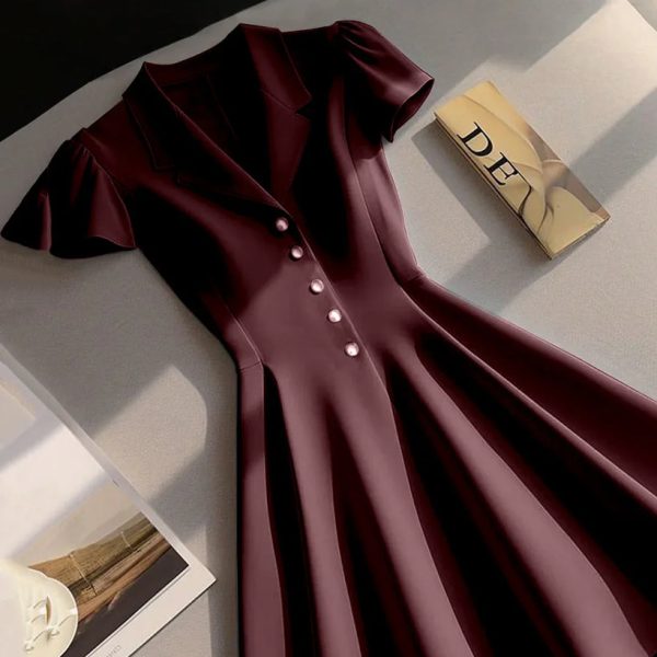Notch Collar Buttoned Fit & Flare Mini Dress in Chocolate