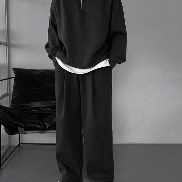 Men Oversized Drawstring Baggy Pants in Black