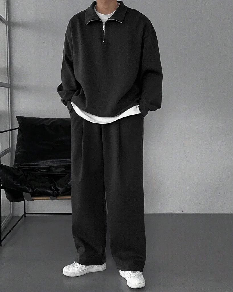 Men Oversized Drawstring Baggy Pants in Black - Image 1