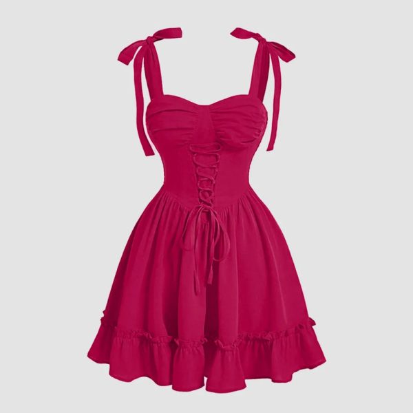 Solid Color Vintage Cross Strap Cami Dress In Pink