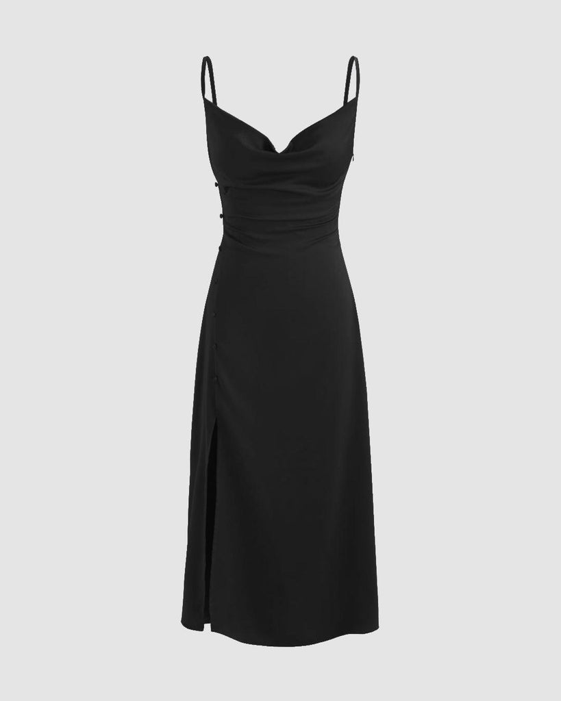 Solid_Cowl_Neck_Slit_Midi_Dress_in_Black_1024x1024.jpg Solid Cowl Neck Slit Midi Dress in Black - Image 1