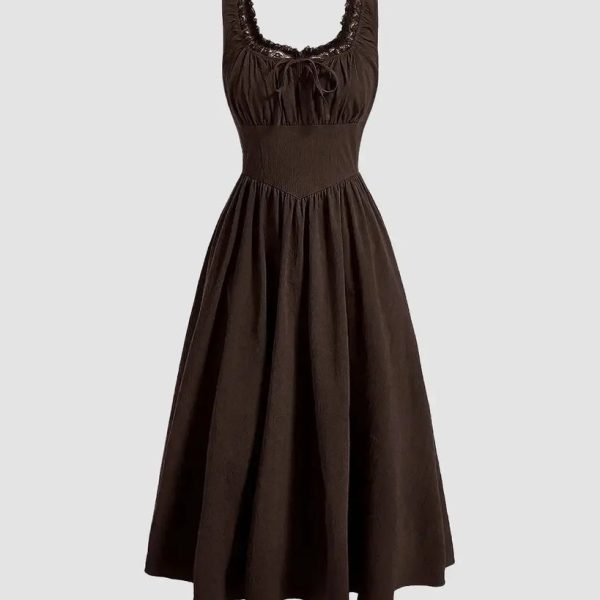 Solid Ruched Bust Dress In Chocolate Fondae