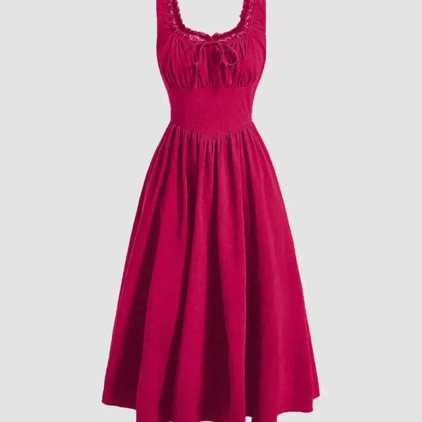 Solid Ruched Bust Dress In Hot Pink
