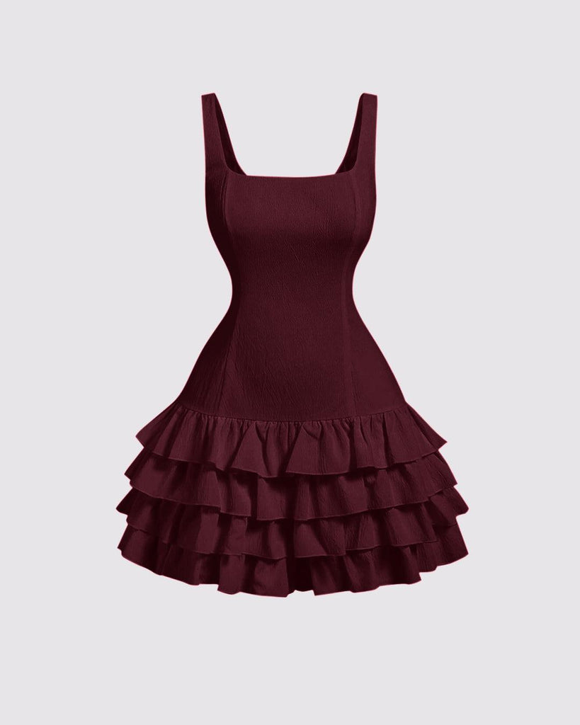 Square_Neck_Layered_Cake_Dress_In_Cherry_Red_1024x1024.jpg Square Neck Layered Cake Dress In Cherry Red - Image 1