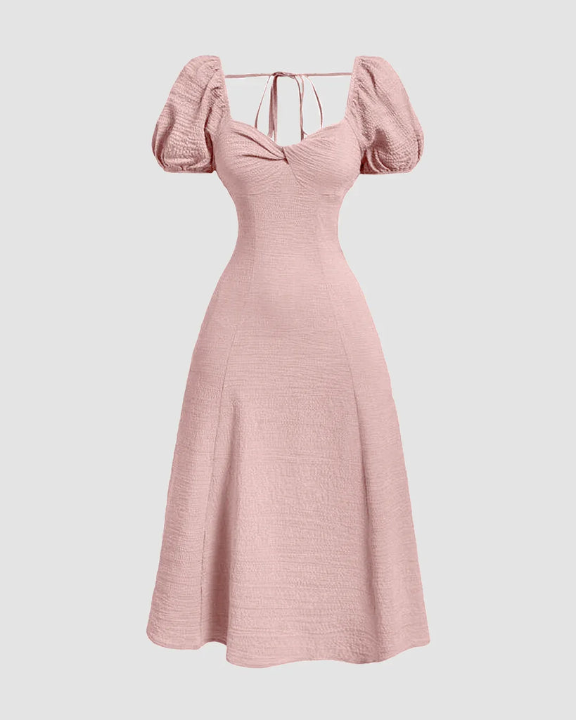Summer_Elegant_Solid_Color_Puff_Sleeve_Cinch_Waist_Dress_in_Powder_Pink_1024x1024.jpg Summer Elegant Solid Color Puff Sleeve Cinch Waist Dress in Powder Pink - Image 1