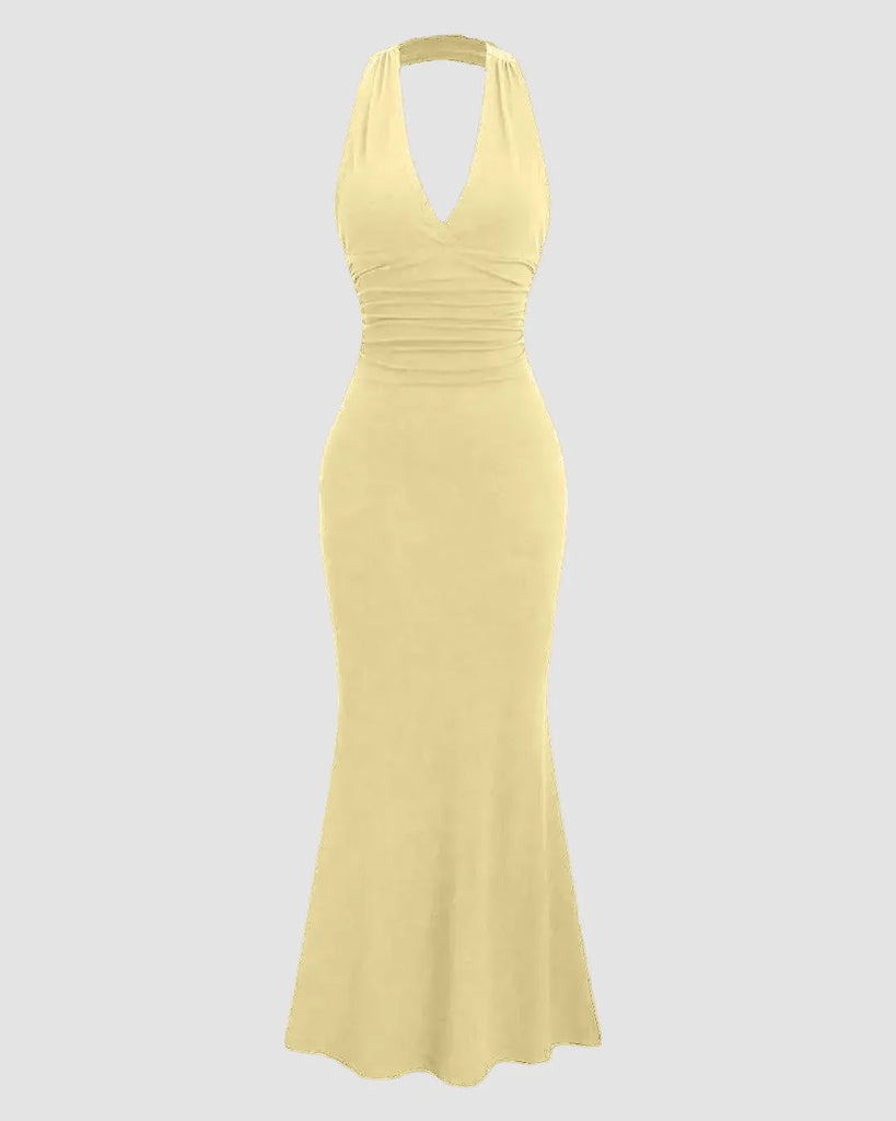 ab101e8c19a97bbbf555b61d2c8746b0_1024x1024.jpg Solid Color Halter Backless Vanilla Mermaid Dress - Image 1