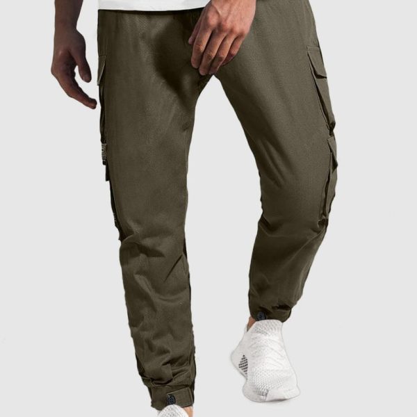 Men Streetwear Multi-Pocket Drawstring Beam Feet Olive Green Cargo Pants