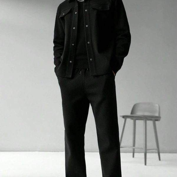 Men Solid Color Long Sleeve Single-Breasted Jacket And Pants Set
