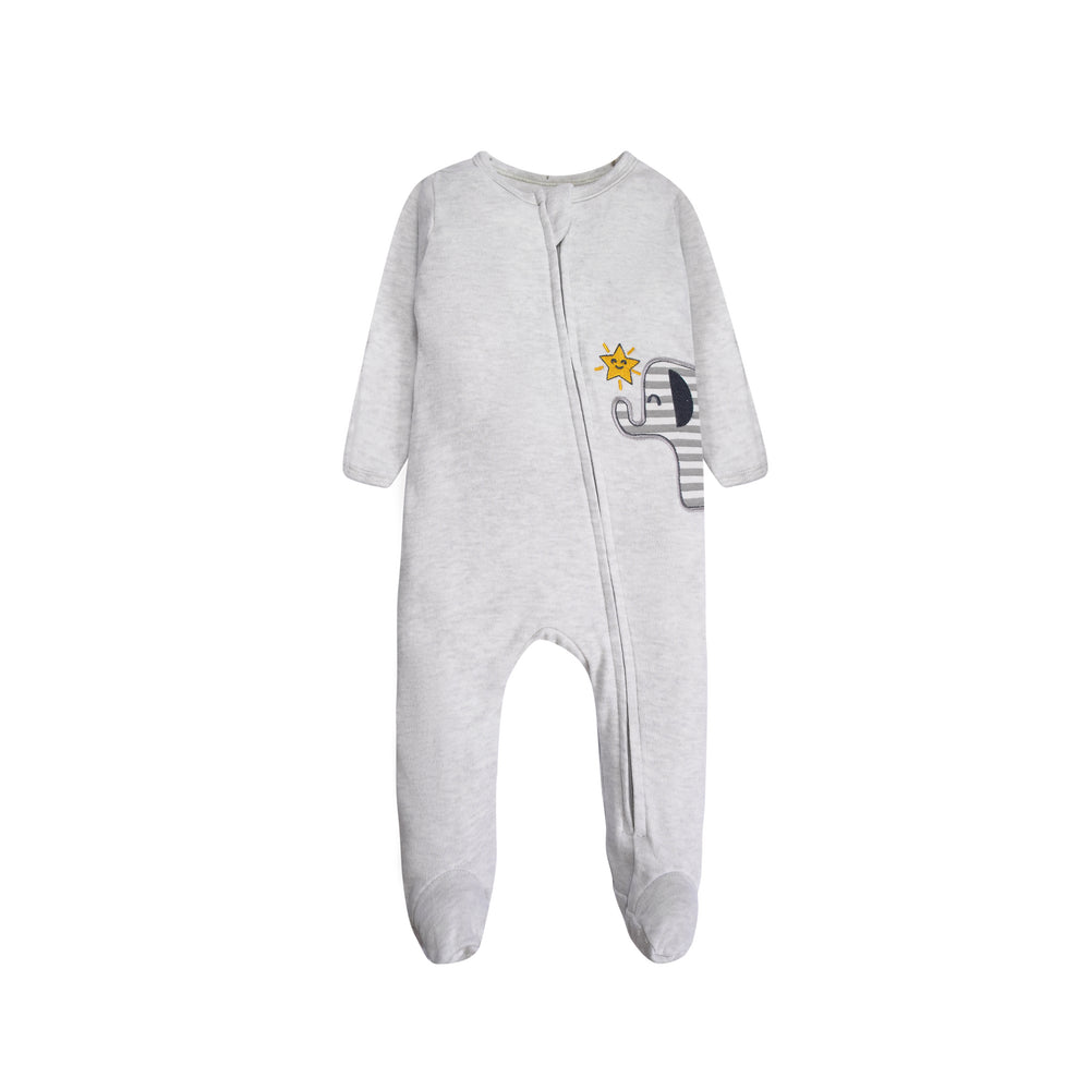 featherhead-footed-sleep-n-play-fn-6039-elephant-grey-flatlay.jpg Footed Sleep N' Play Baby Outfit - Soft, Comfortable Sleeper FN-6039 - Image 1