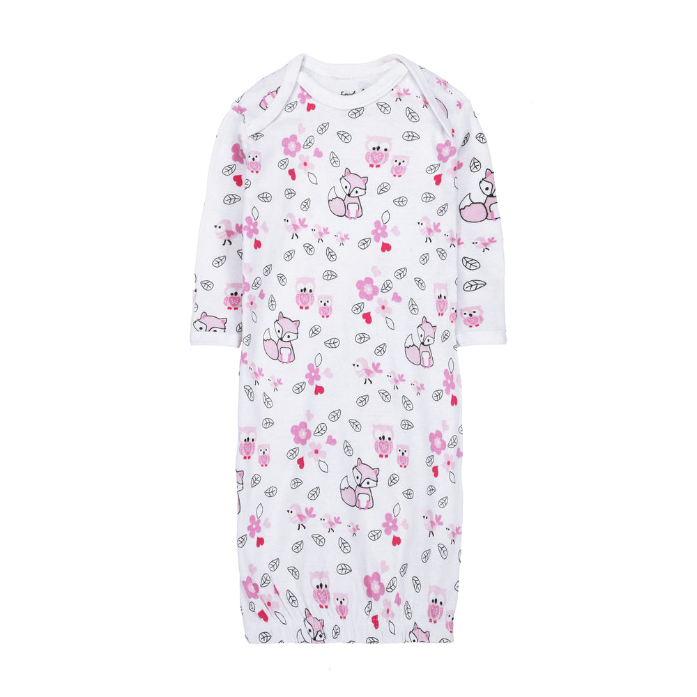fs-489-fox-floral-print-baby-gown.jpg 2pk Baby Gown - Soft & Comfortable Infant Sleepwear | FS-489 - Image 1